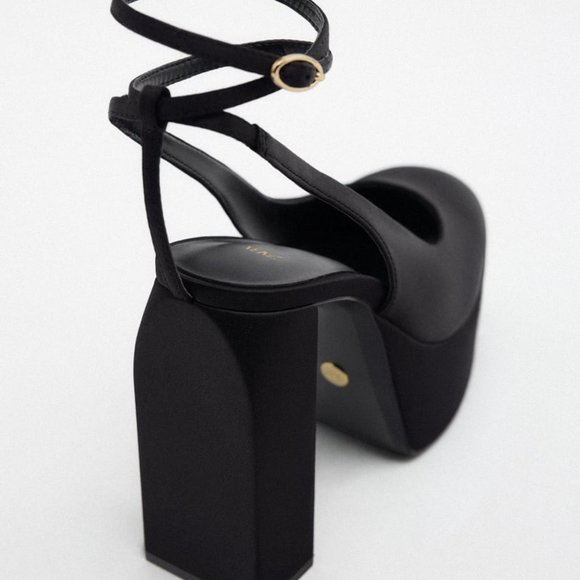 NWOB ZARA HIGH HEEL PLATFORM SLINGBACK SHOES  BLACK - REF. 1233/010 6.5, 9 - Picture 7 of 7